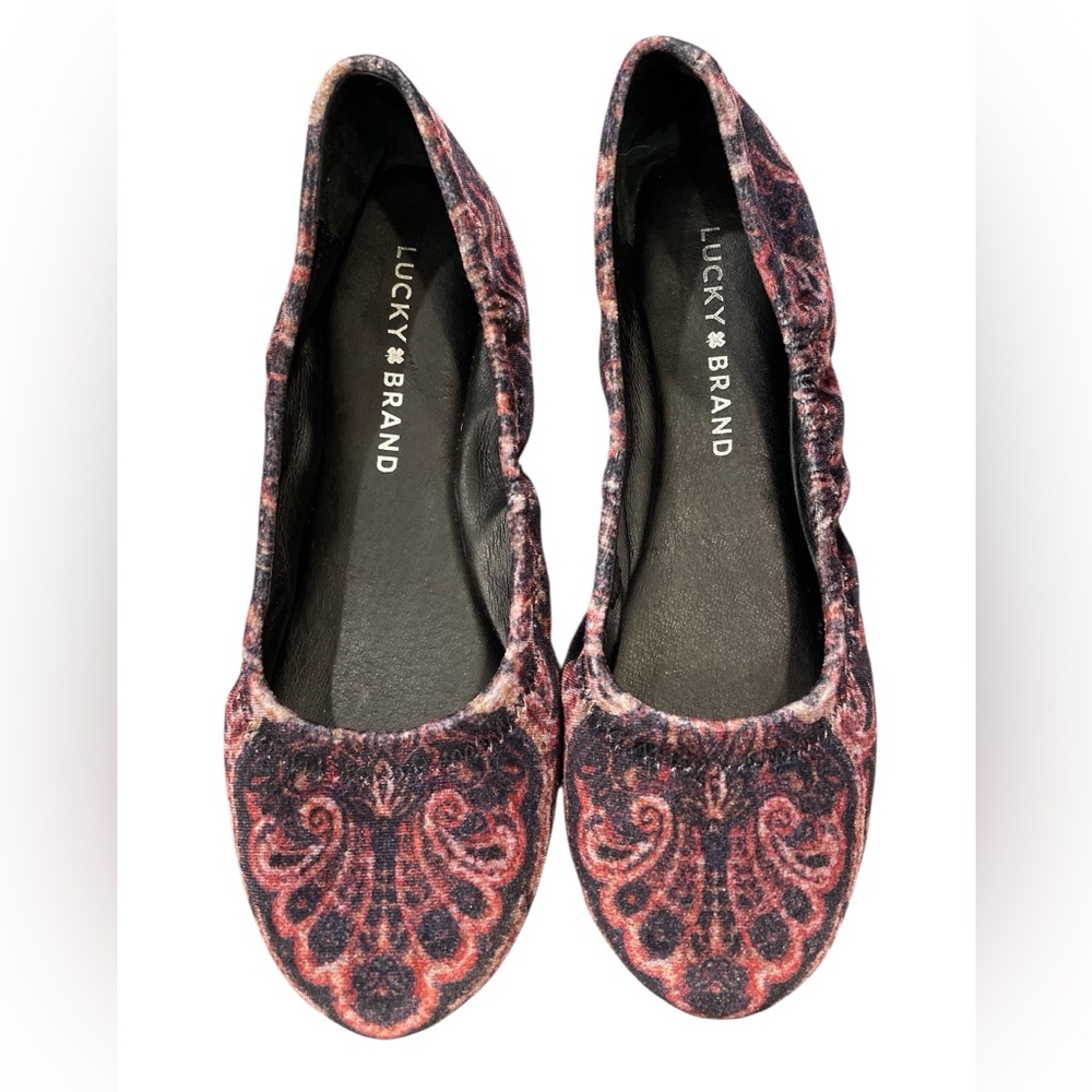Lucky Brand Women’s Emmie Black Paisley Velour Ballet Flats Size 6.5